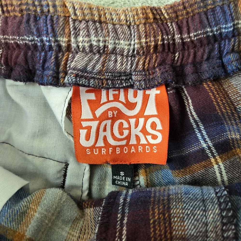 Fifty7 By Jacks Surfboards Shorts Mens Small 26x7 Blue‎ Burgundy Plaid Flannel